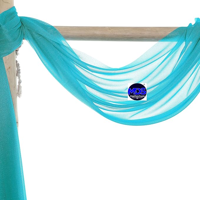 MDS Halloween Chiffon Draping Fabric - 2 Panel, 30" Wide x 30ft Long - Sheer Spooky Arbor & Canopy Drapery for Haunted House Backdrops, Party Ceilings, DIY Costumes & Themed Events - Peacock Blue (Pack of 2)