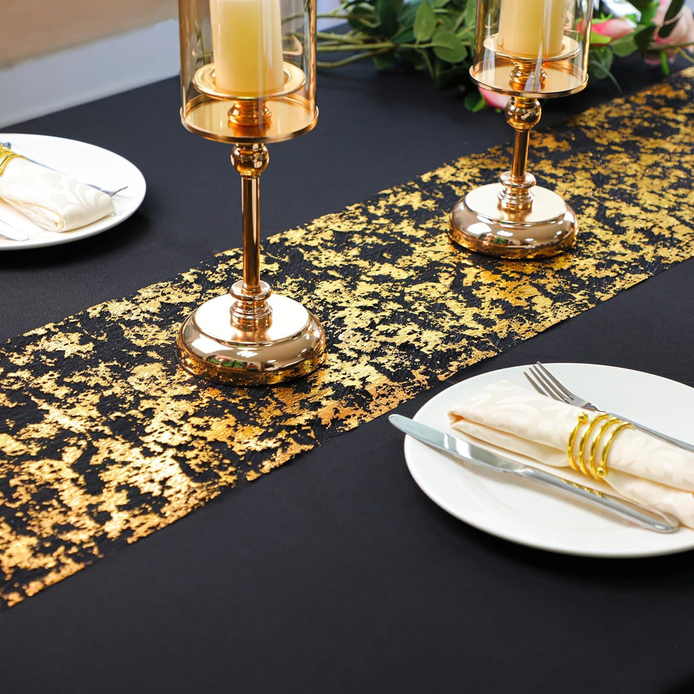 Black and Gold Table Runner, Glitter Metallic Foil Mesh Roll 100 Feet