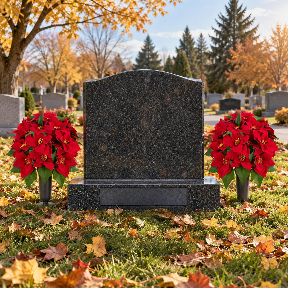 Christmas Cemetery Flowers for Grave: Poinsettia, 2 Pcs with Vase
