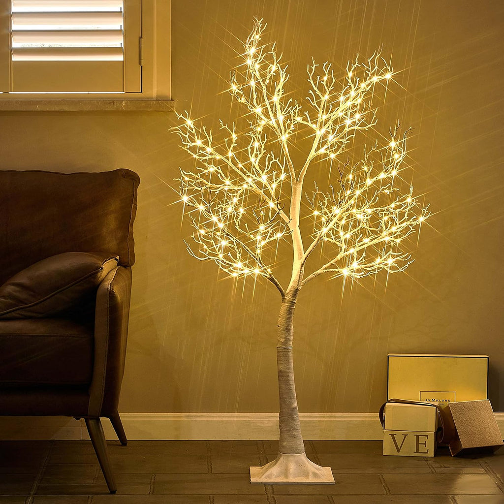 LITBLOOM White Tree with Lights Plug in 4FT 150 Fairy Lights, Lighted Coral Twig Trees for Indoor Outdoor Home Room Christmas Decoration
