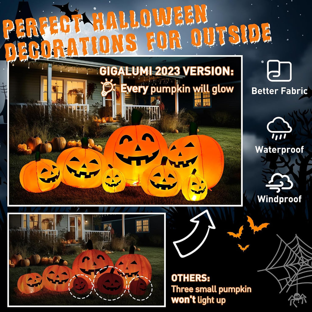 gigalumi 7.5ft halloween inflatable outdoor decoration pumpkin(cold white), close-up detail