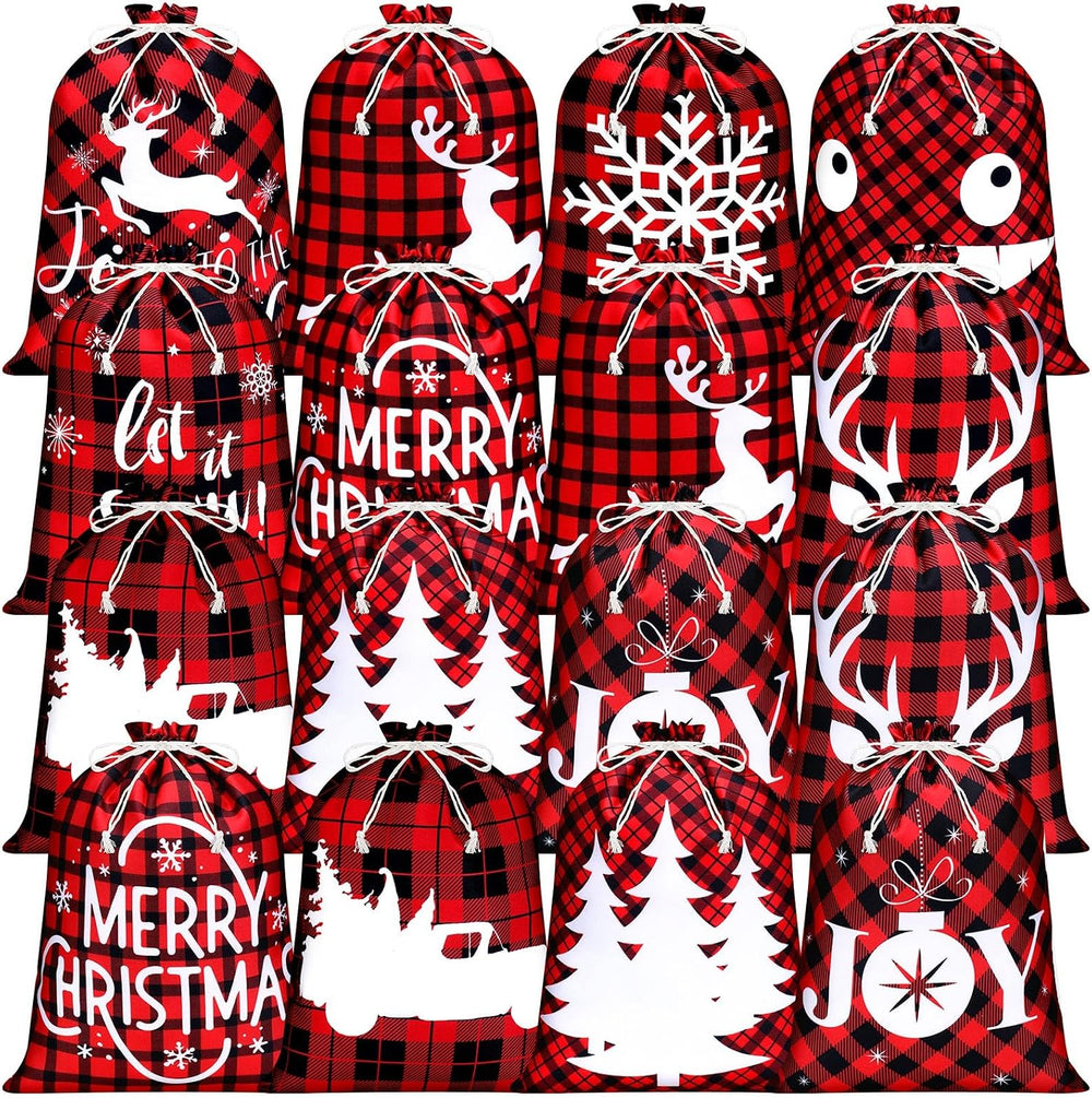 Windyun 16 Pcs Christmas Drawstring Bags Santa Sack Bag 12x16 Inch