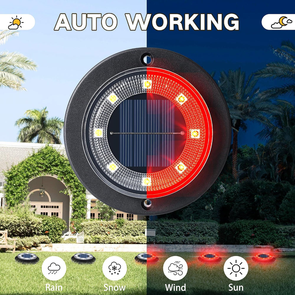 Solar Lights Outdoor Waterproof - Red 12 Pack 2-in-1 Ground Lights
