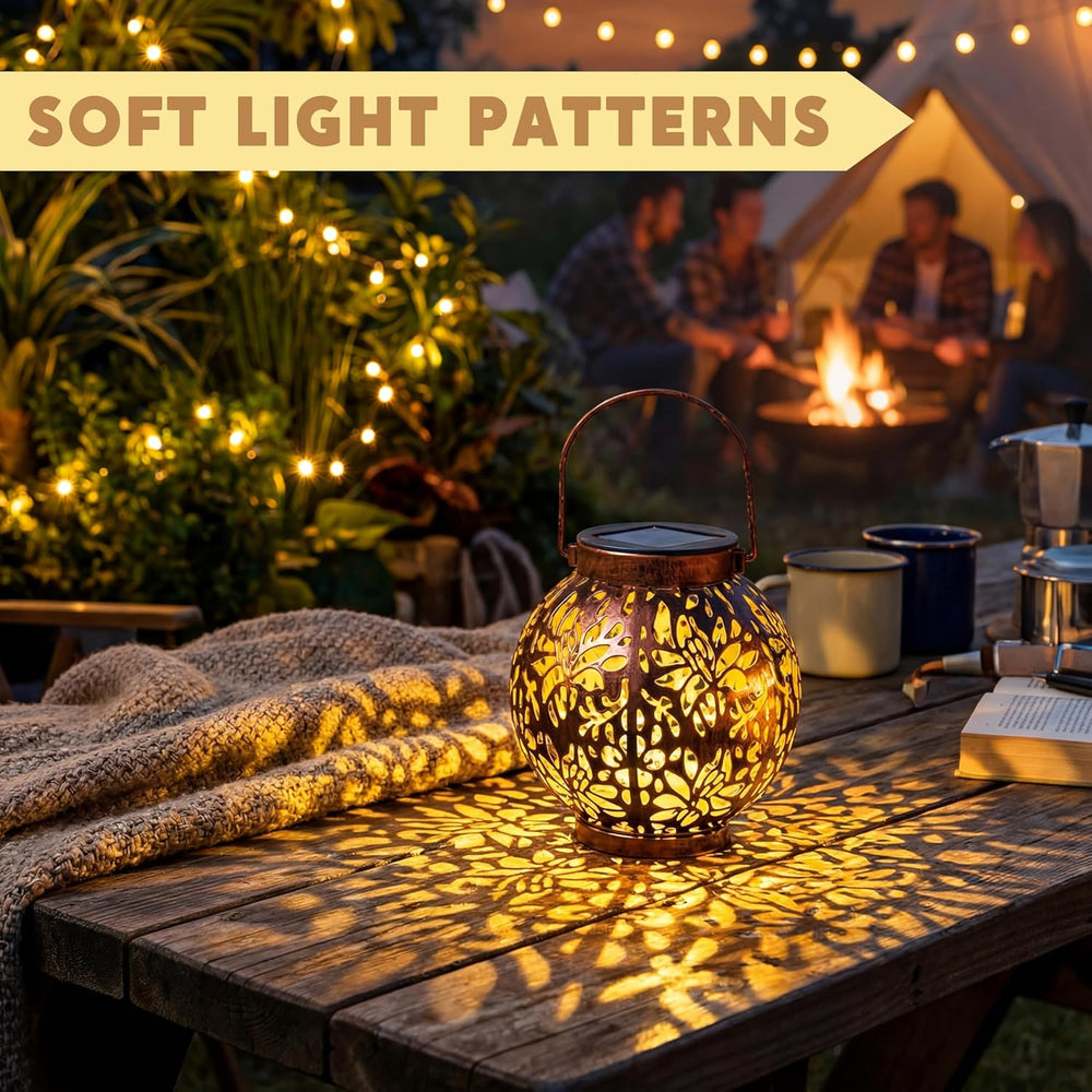 JOIEDOMI 2 Pack Outdoor Solar Hanging Lantern Lights, Waterproof Tabletop wit...