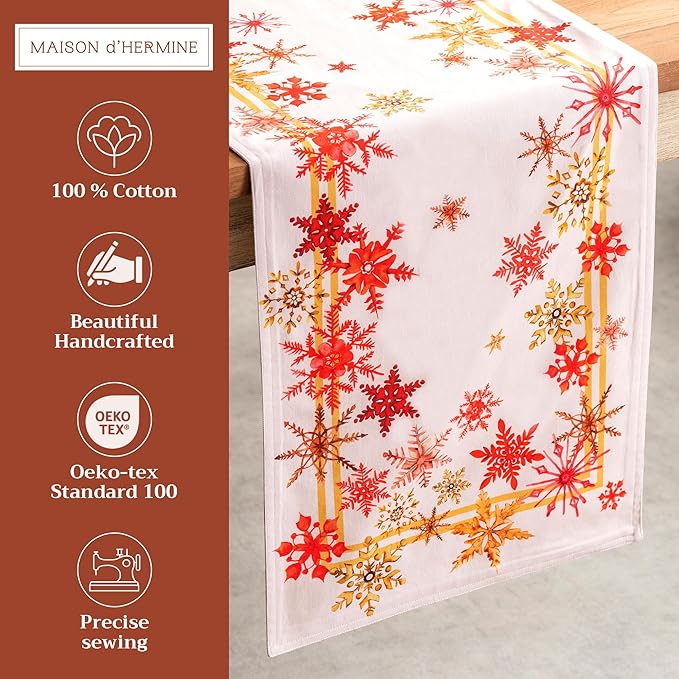 Maison d' Hermine Table Runner 100% Cotton Double Layer Table Runners 72 inches Long for Thanksgiving Christmas Decorations Home Kitchen Dining Party Wedding (Crystal Star, 14.5" x 72")