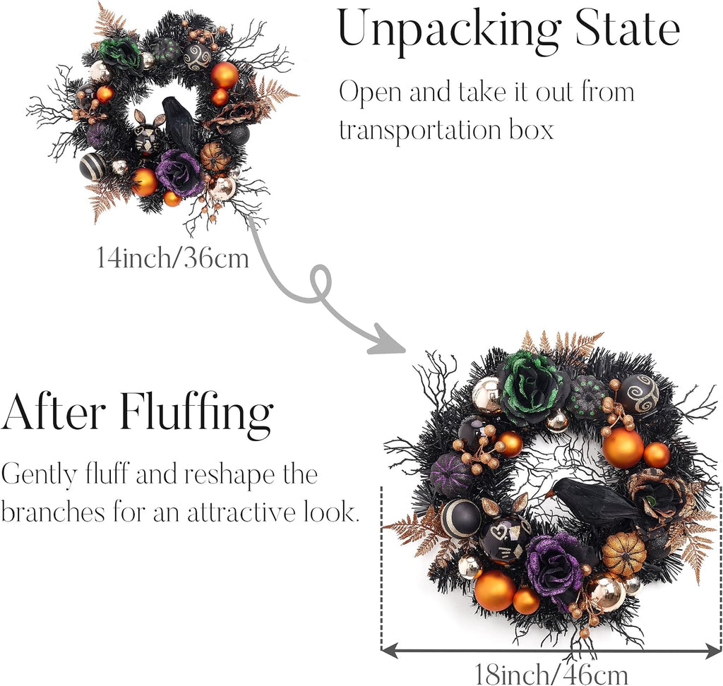 Valery Madelyn 18" Halloween Wreath with Lights for Front Door Party Decor