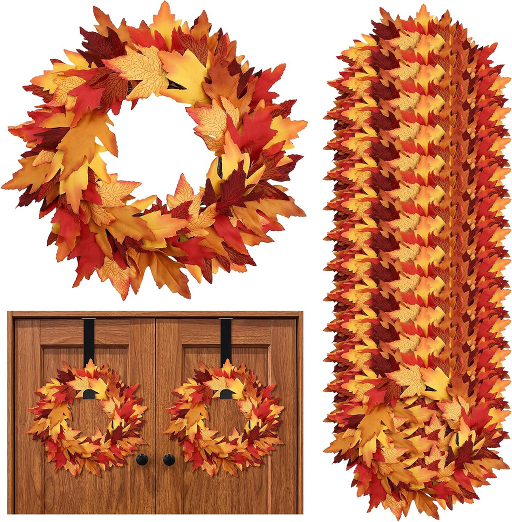 Aneco 12 Pcs Fall Wreath 16’’ Thanksgiving Maple Leaf Wreath for Front Door