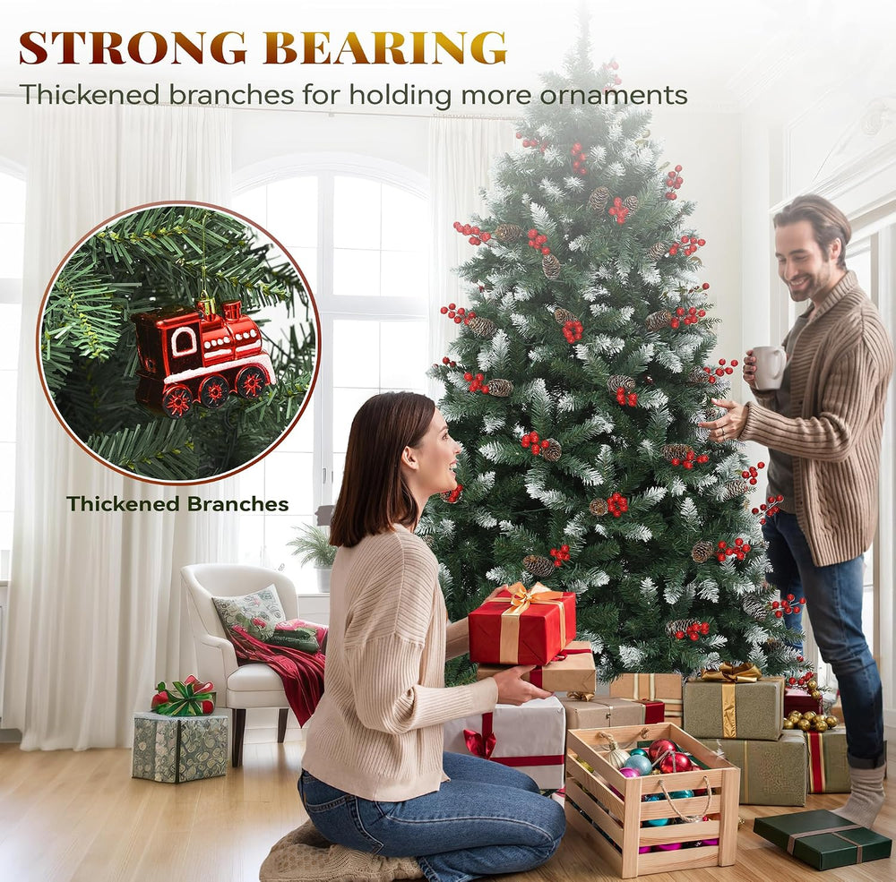 YITAHOME 7.5ft Prelit Decorated Pine Christmas Tree w/Red Berries & Remote