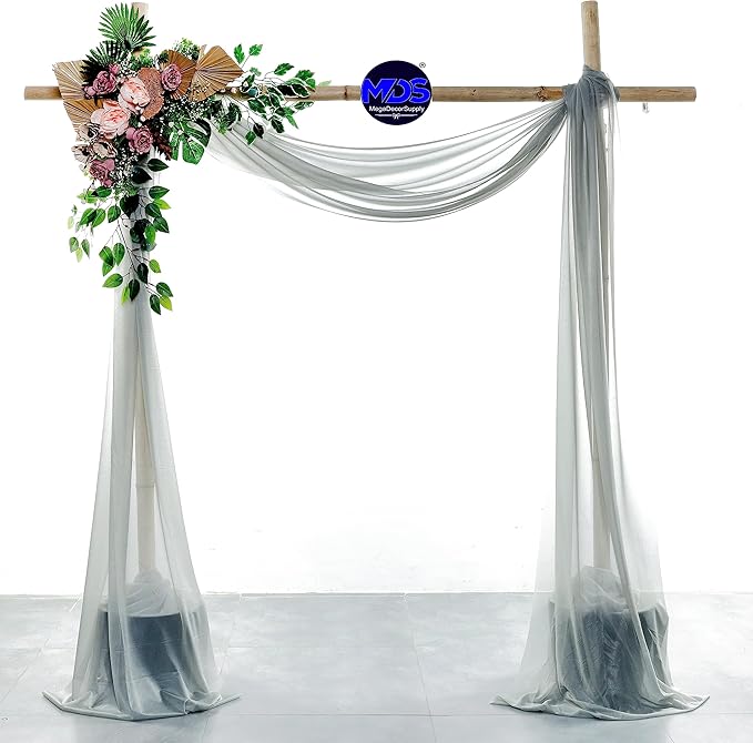 MDS Halloween Chiffon Draping Fabric - 2 Panel, 30" Wide x 40ft Long - Sheer Spooky Arbor & Canopy Drapery for Haunted House Backdrops, Party Ceilings, DIY Costumes & Themed Events - Gray (Pack of 2)