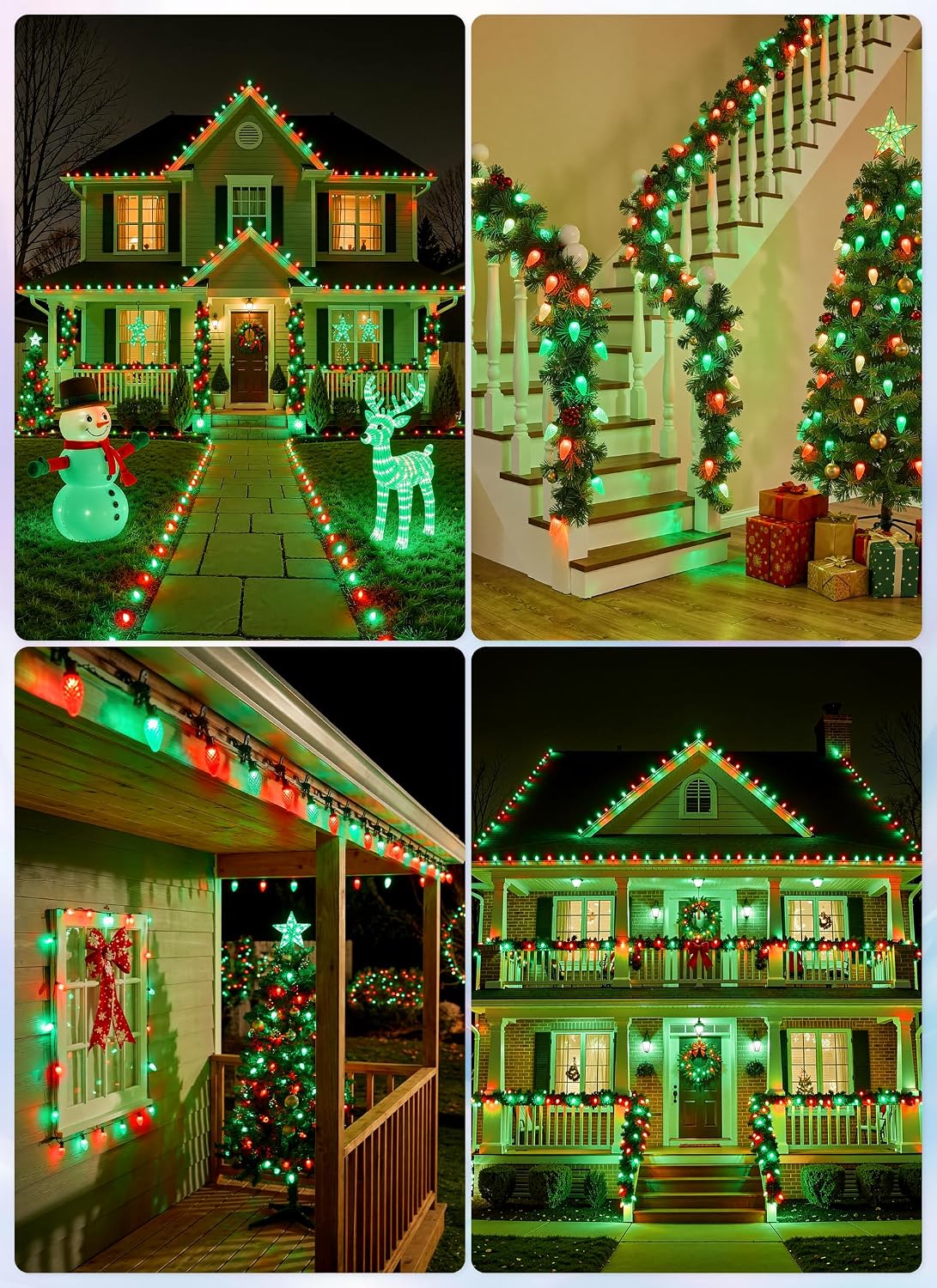 brightown christmas lights outdoor, 68ft 100led c9 string, front angle view