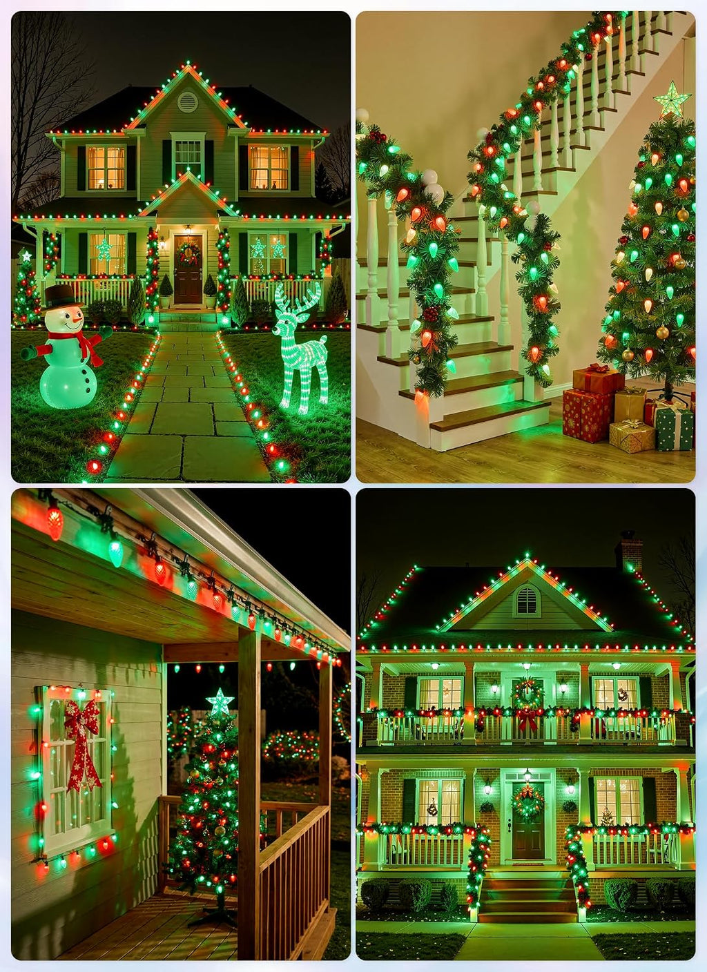 brightown christmas lights outdoor, 68ft 100led c9 string, front angle view