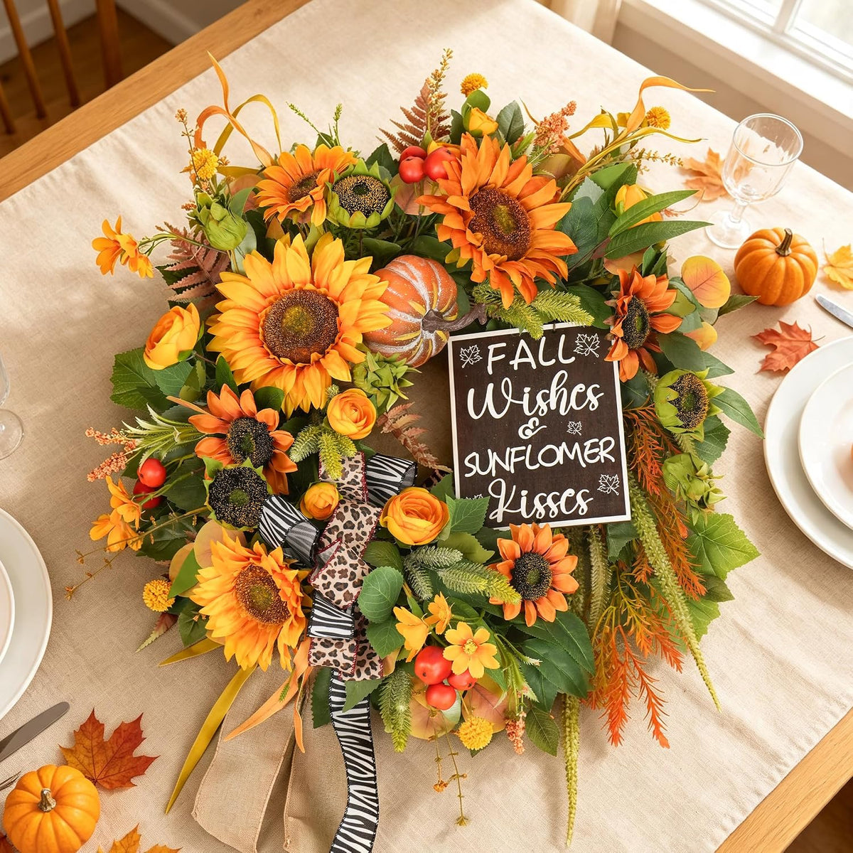 fall wreaths for front door 24 inch, autumn showing dimensions