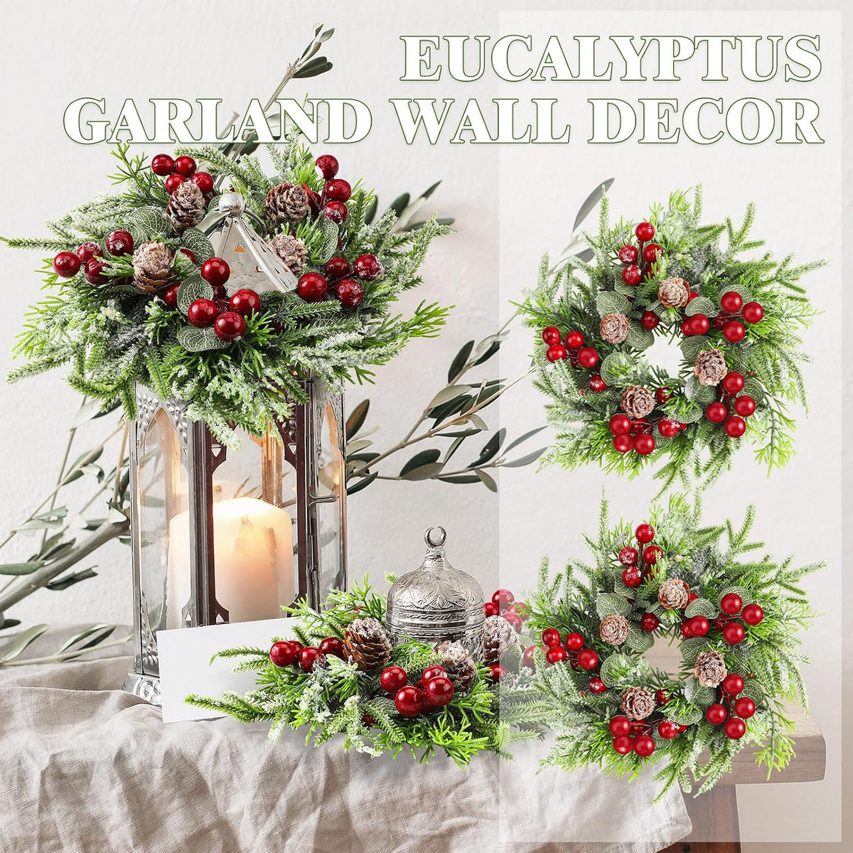 christmas candle ring wreath small kitchen cabinet table, side view