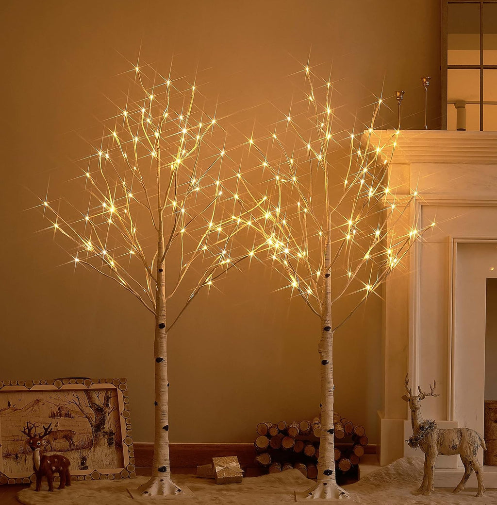 Hairui Pre Lit Birch Tree 2 Pack 4FT 72 Warm White LED White Christmas Tree for Indoor Outdoor Home Christmas Spring Easter Holiday Decoration Indoor Outdoor