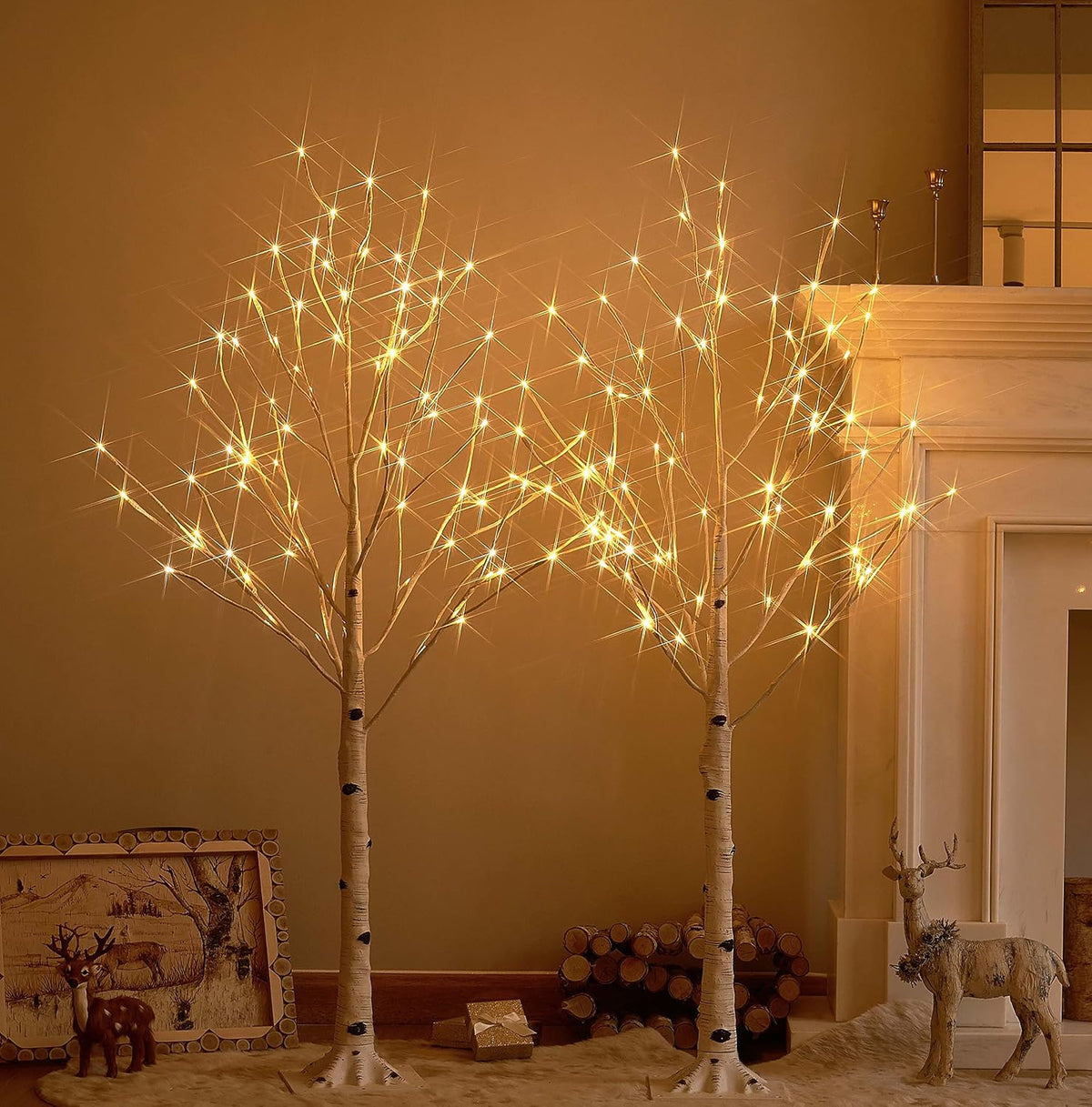 Hairui Pre Lit Birch Tree 2 Pack 4FT 72 Warm White LED White Christmas Tree for Indoor Outdoor Home Christmas Spring Easter Holiday Decoration Indoor Outdoor