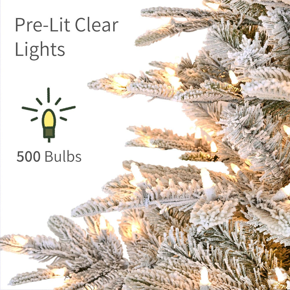 Puleo International 6.5ft Pre-Lit Flocked Aspen Fir Christmas Tree with 500 C...