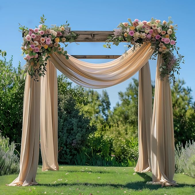 Wedding Arch Draping Fabric 3 Panels 28.7" x 20FT Nude Sheer Chiffon Backdrop Drapes for Wedding Ceremony Birthday Party Bridal Shower Outdoor Decoration