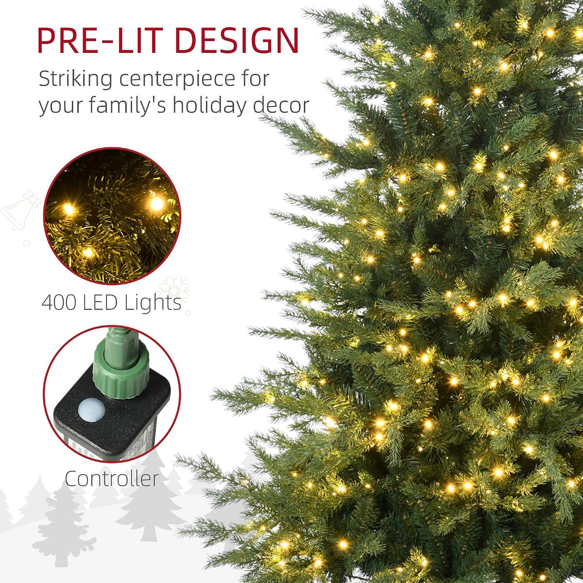 HOMCOM 6ft Tall Prelit Artificial Christmas Tree with 2328 Branches