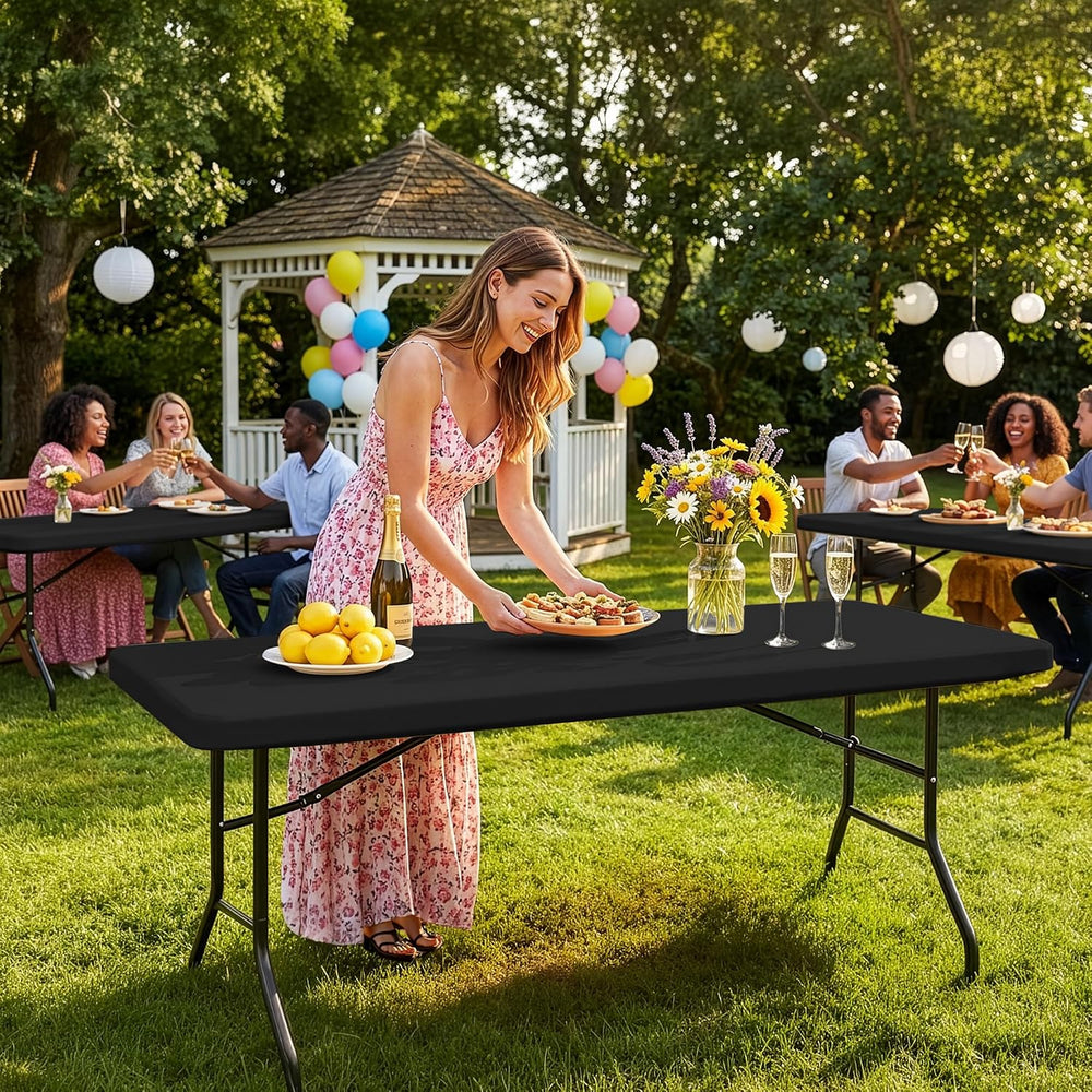 Fitted Tablecloth for 6 Foot Rectangle Tables-Black Picnic Table Covers