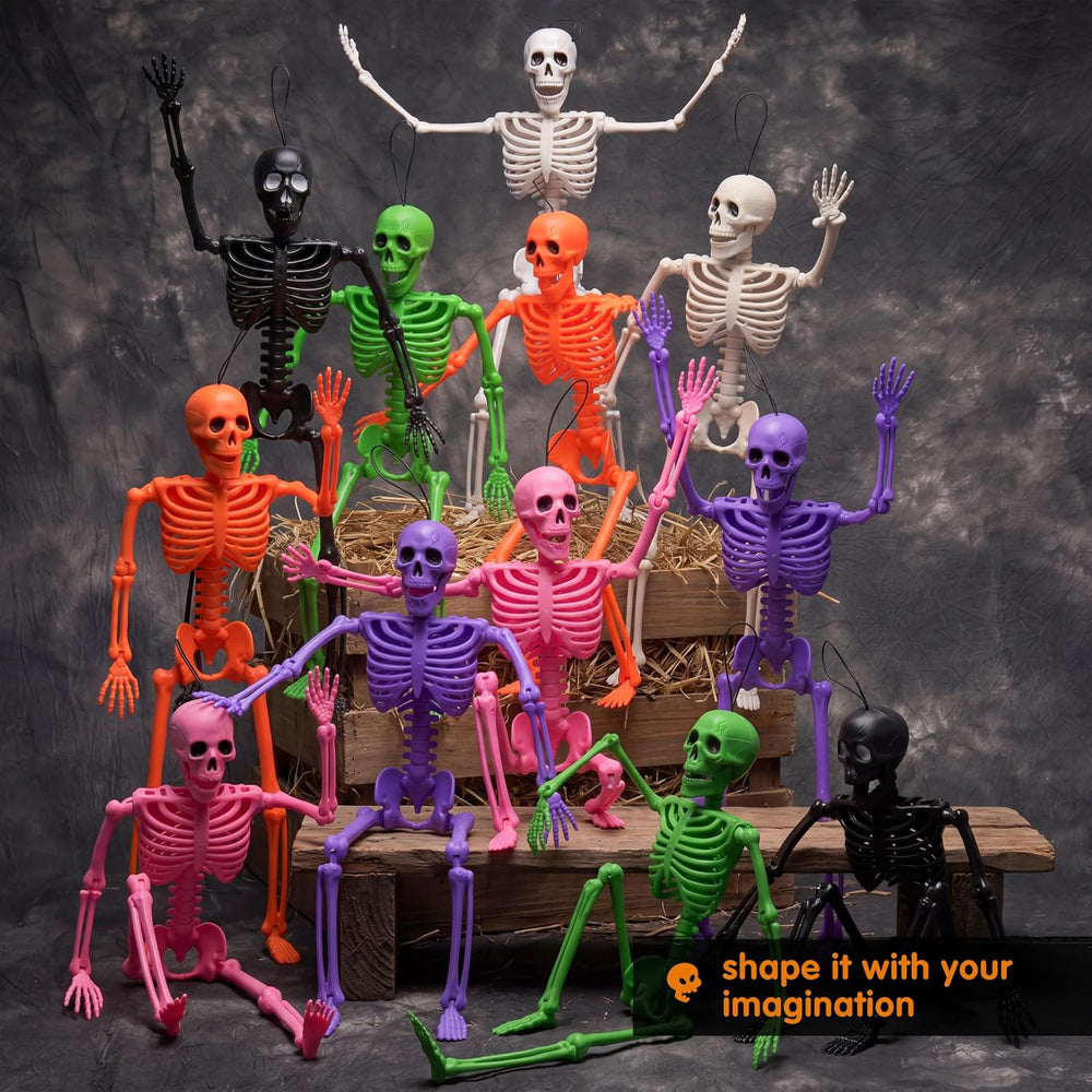 JOYIN 12 PCS Posable Halloween Skeleton Decor 16 Inches, Full Body Posable Jo...