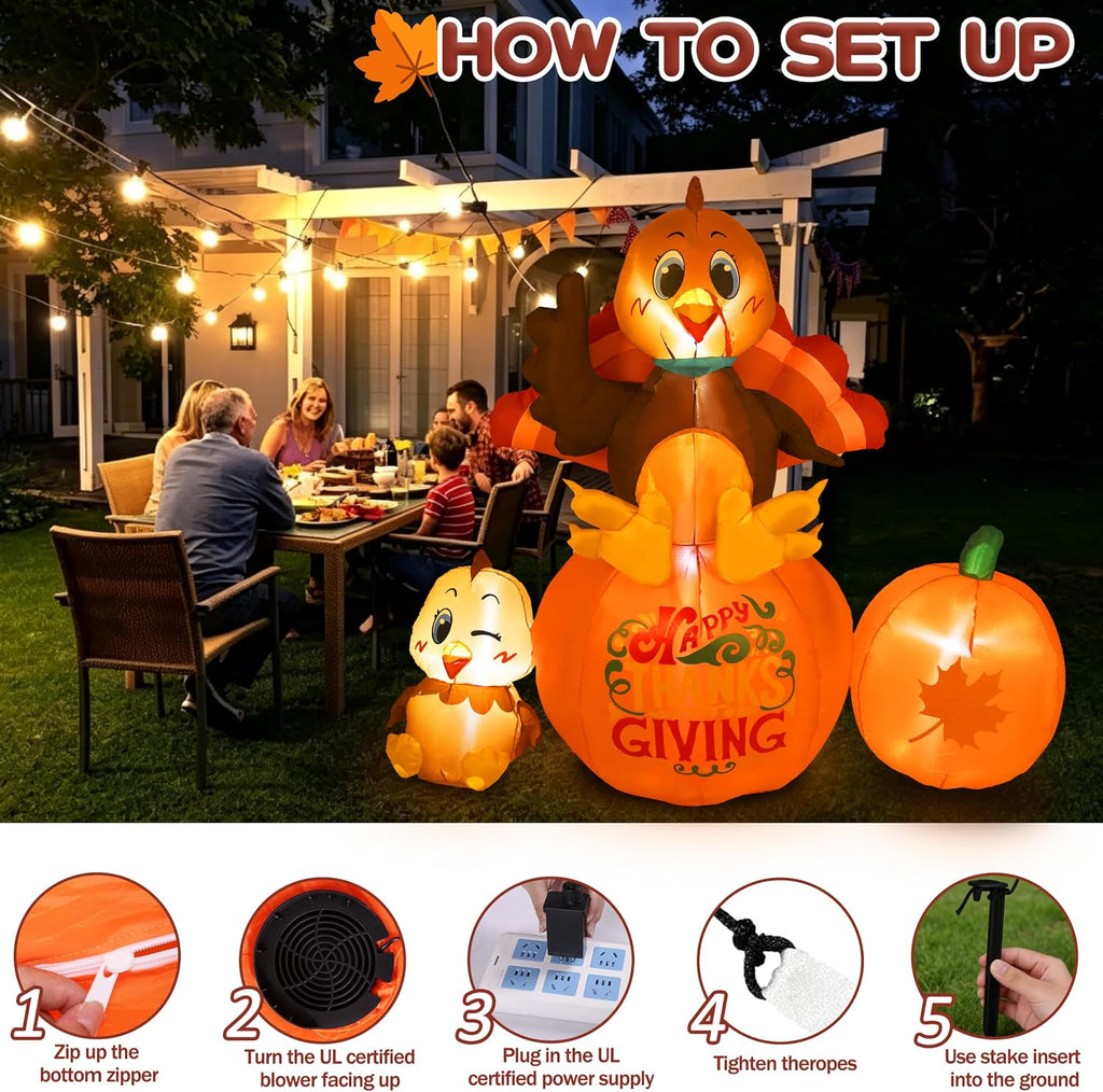 6.2ft thanksgiving inflatables outdoor decorations turkey sits on, side view