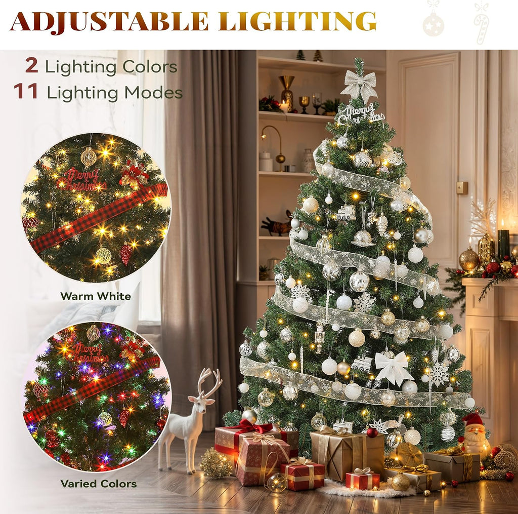 YITAHOME 7.5ft Pre-Lit Green Artificial Hinged Christmas Tree with Remote