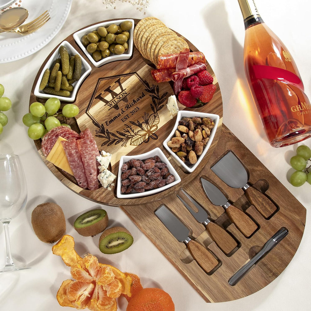 Personalized Charcuterie Board Gift Set, Custom Engraved Acacia Cheese Board ...