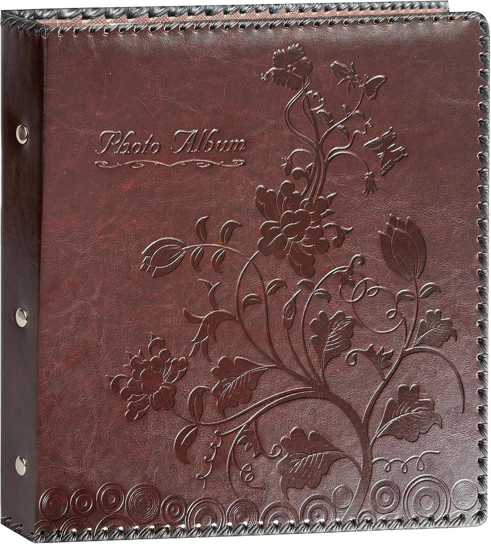 Dark Brown Large Self-Adhesive Photo Album, PU Leather Cover