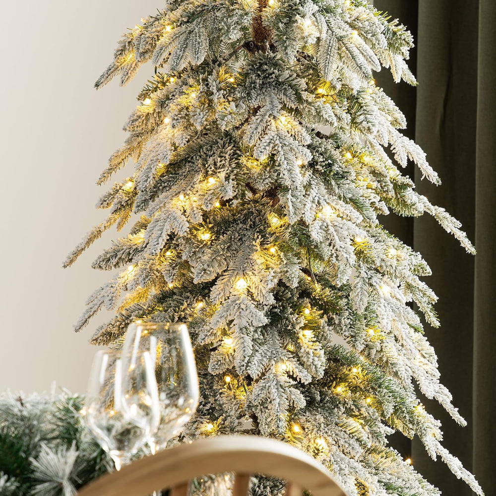 Glitzhome 7.5ft Prelit Flocked Pencil Spruce Artificial Christmas Tree