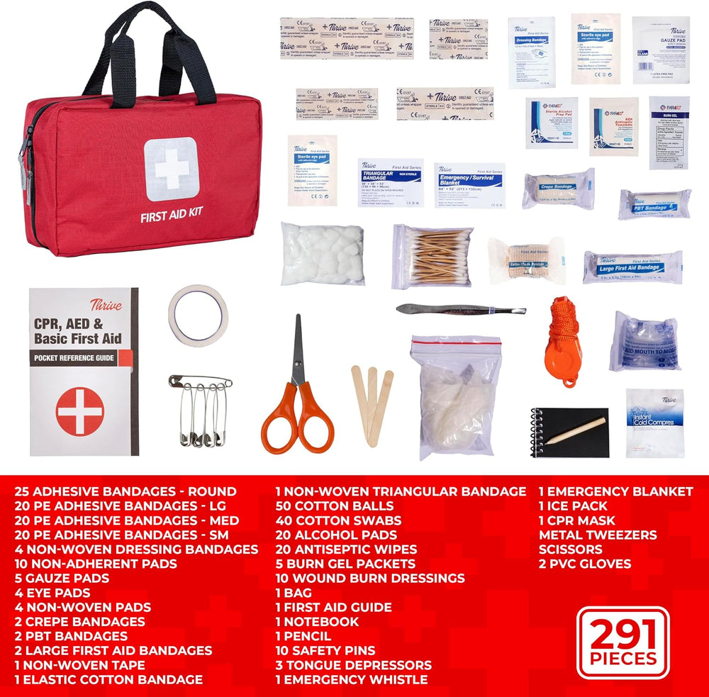 Thrive Home Essentials First Aid Kit (291 Pieces) - First Aid Bag with Multi-...