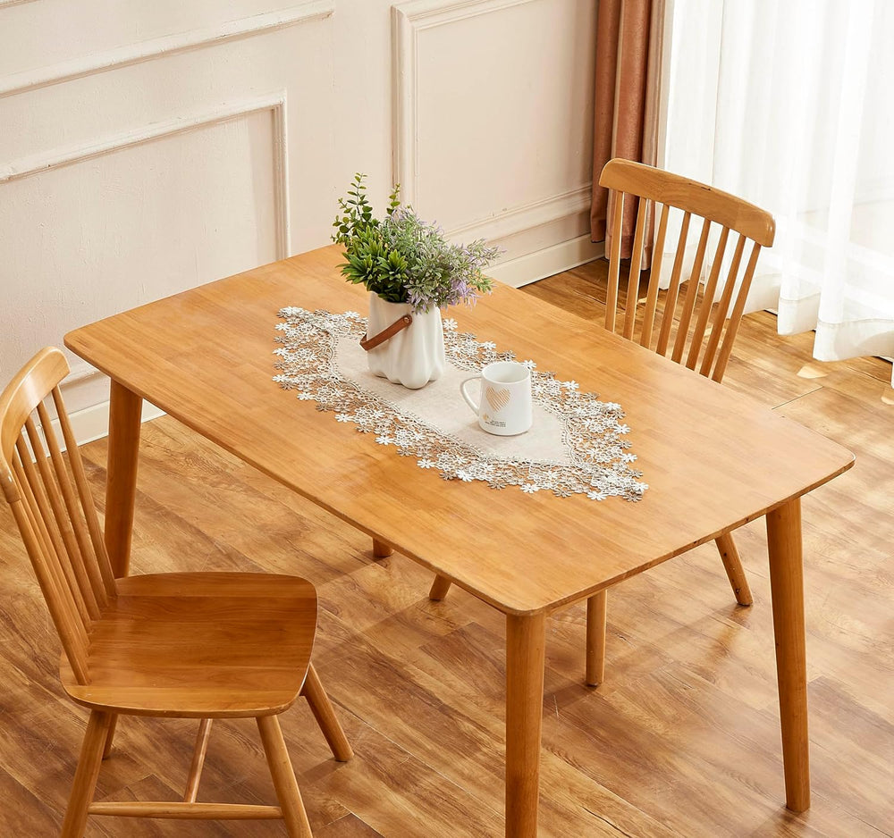 Natural Beige Floral Lace Table Runner Dresser Scarf (16” x120”)