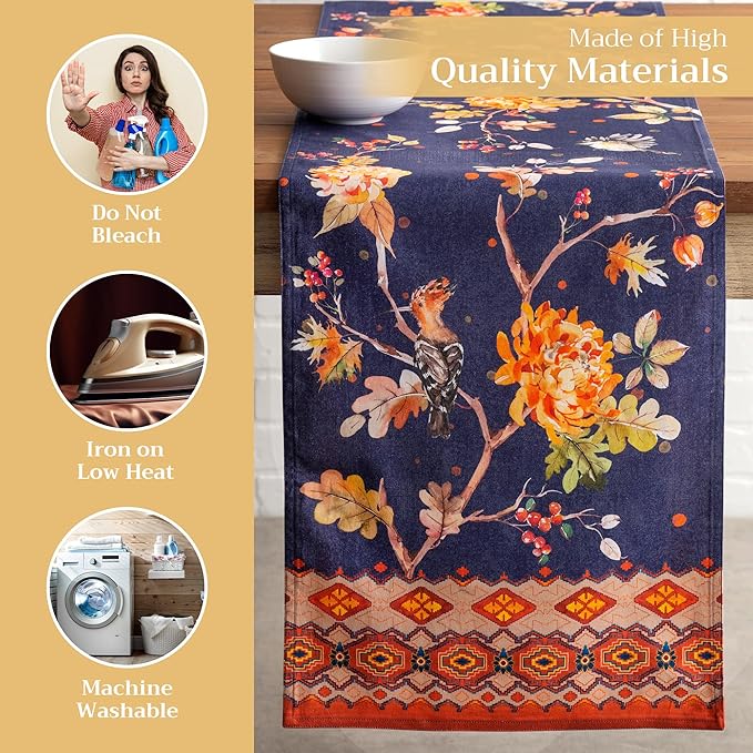 Maison d' Hermine Table Runner 100% Cotton Double Layer Table Runners 72 inches Long for Thanksgiving Christmas Decorations Home Kitchen Dining Party Wedding (Kelim - Infinity, 14.5" x 72")