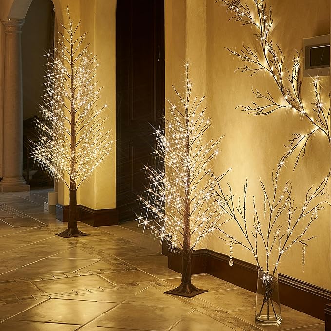 BAOLITVINE Lighted Branches Brown 32IN 200 Warm White Fairy Lights, Lighted Willow Branches with Timer, Dimmer for Home Bedroom Fireplace Christmas Decoration Inside Outdoor