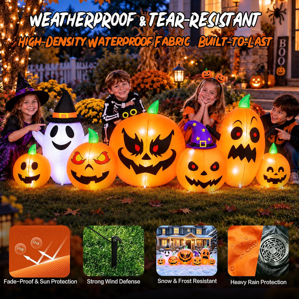 8FT Halloween Inflatables Pumpkin Outdoor Decorations, 7-in-1 Pumpkin Family ...