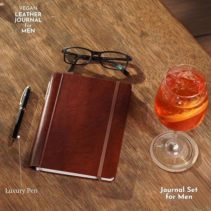 SETTINI® Lined Journal - Classic Journal for Writing Gift Set - Hardcover Vegan Leather, Includes Luxury Pen in a Unique Pen Holder, 192 Pages, 6 x 8.5 inches, Birthday Gift