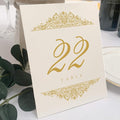 Paisley Wedding Table Numbers (Select Color/Quantity), Champagne, Gold, 1-80, Double Sided, Tent or Use in a Stand, Great for Parties & Restaurants - Made in the USA