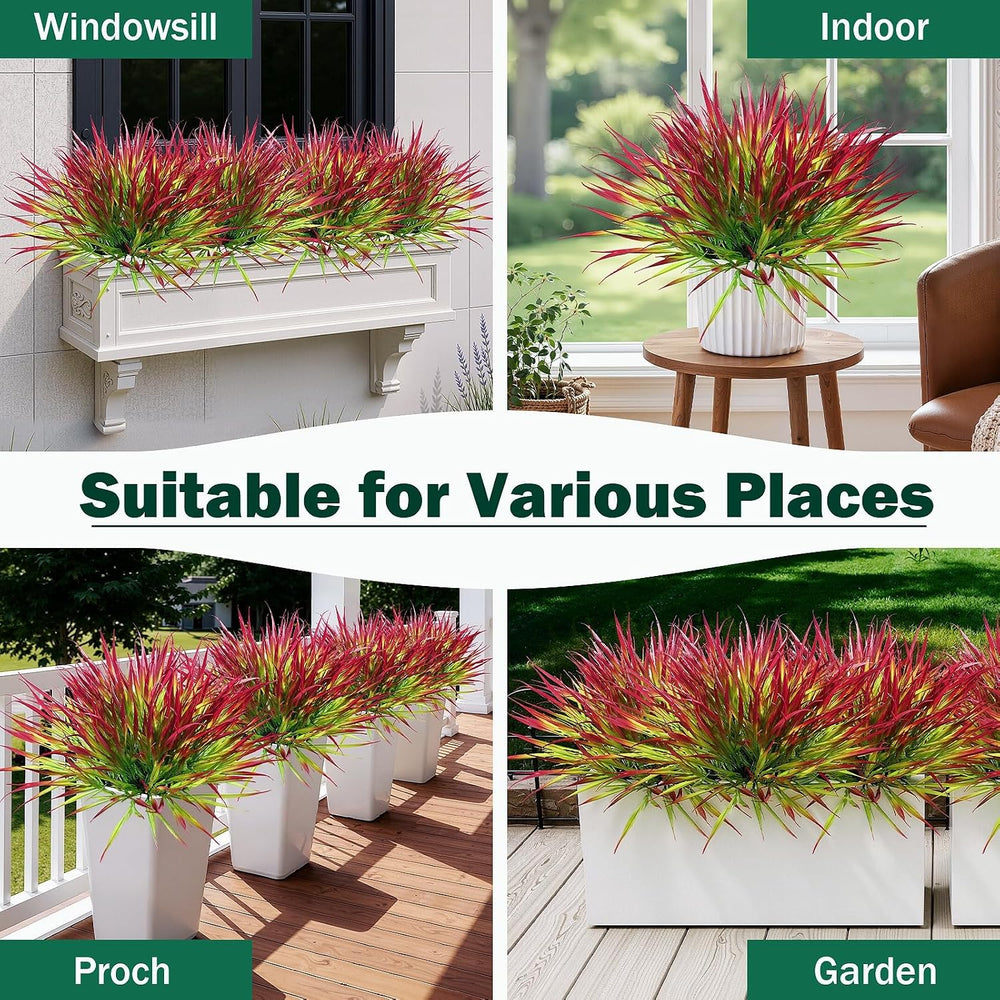 28 Bundles Artificial Outdoor Plants UV Resistant Fake Grass Plants Faux Plas...