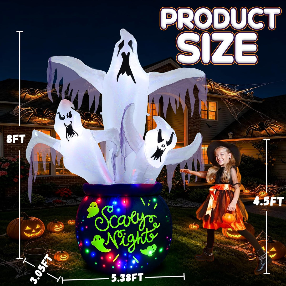 8ft halloween inflatables outdoor decorations scary large ghost, close-up detail