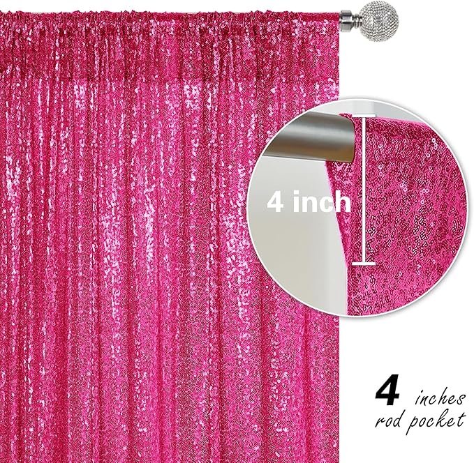 Fuchsia Sequin Backdrop Curtain 4 Pieces 2FTx8FT Glitter Photography Backdrop for Party Wedding Birthday Christmas Decorations