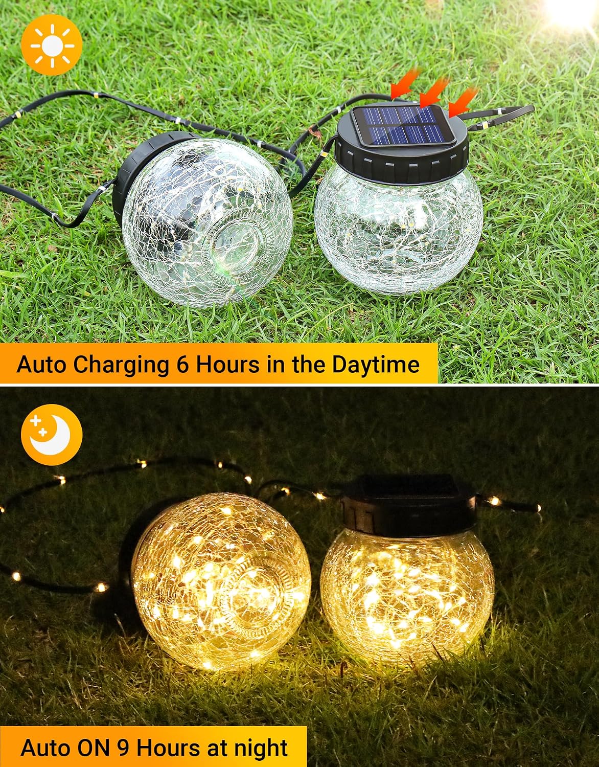 partphoner solar lights outdoor waterproof 12-pack, solar powered showing dimensions