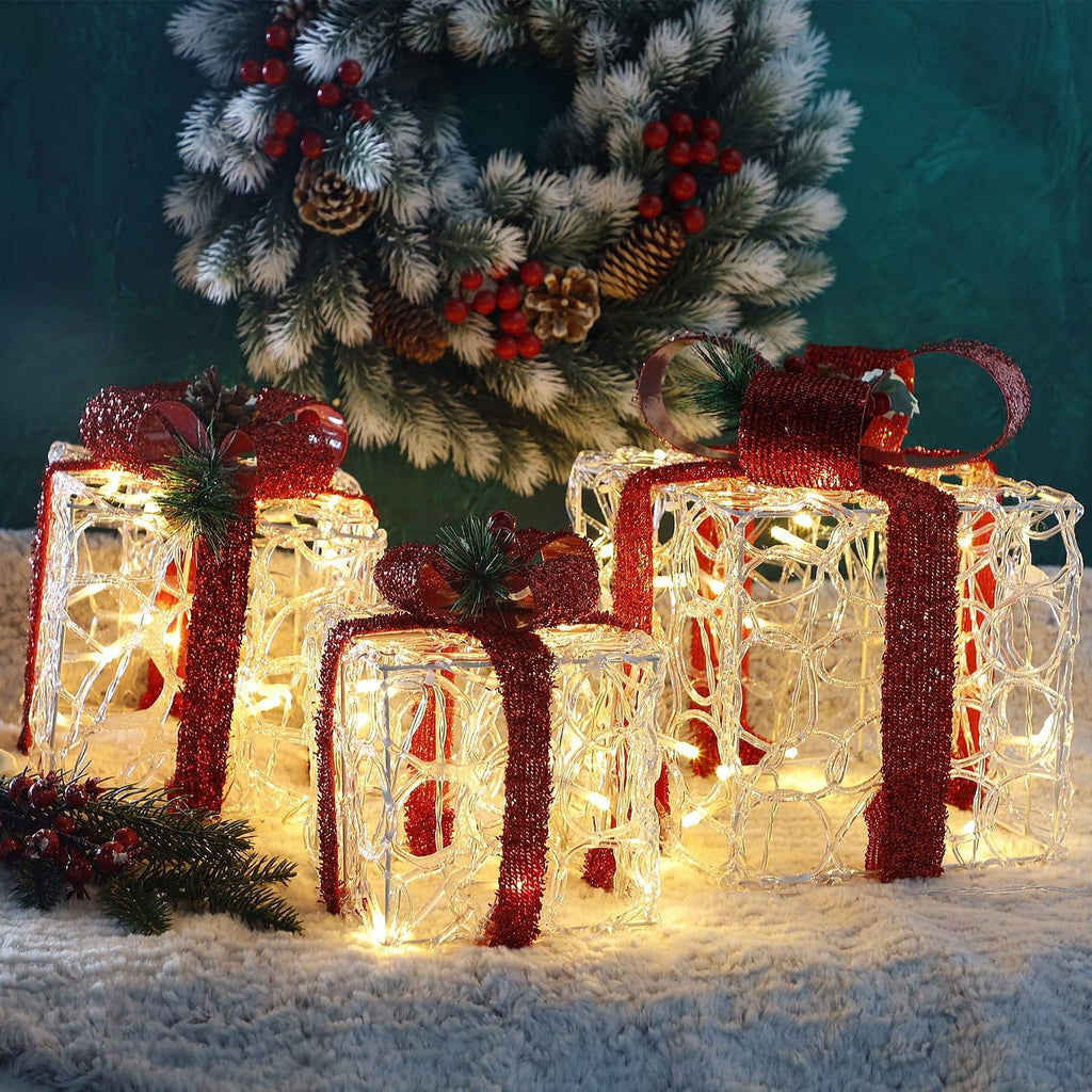 atdawn set of 3 lighted gift boxes christmas on a desk or shelf