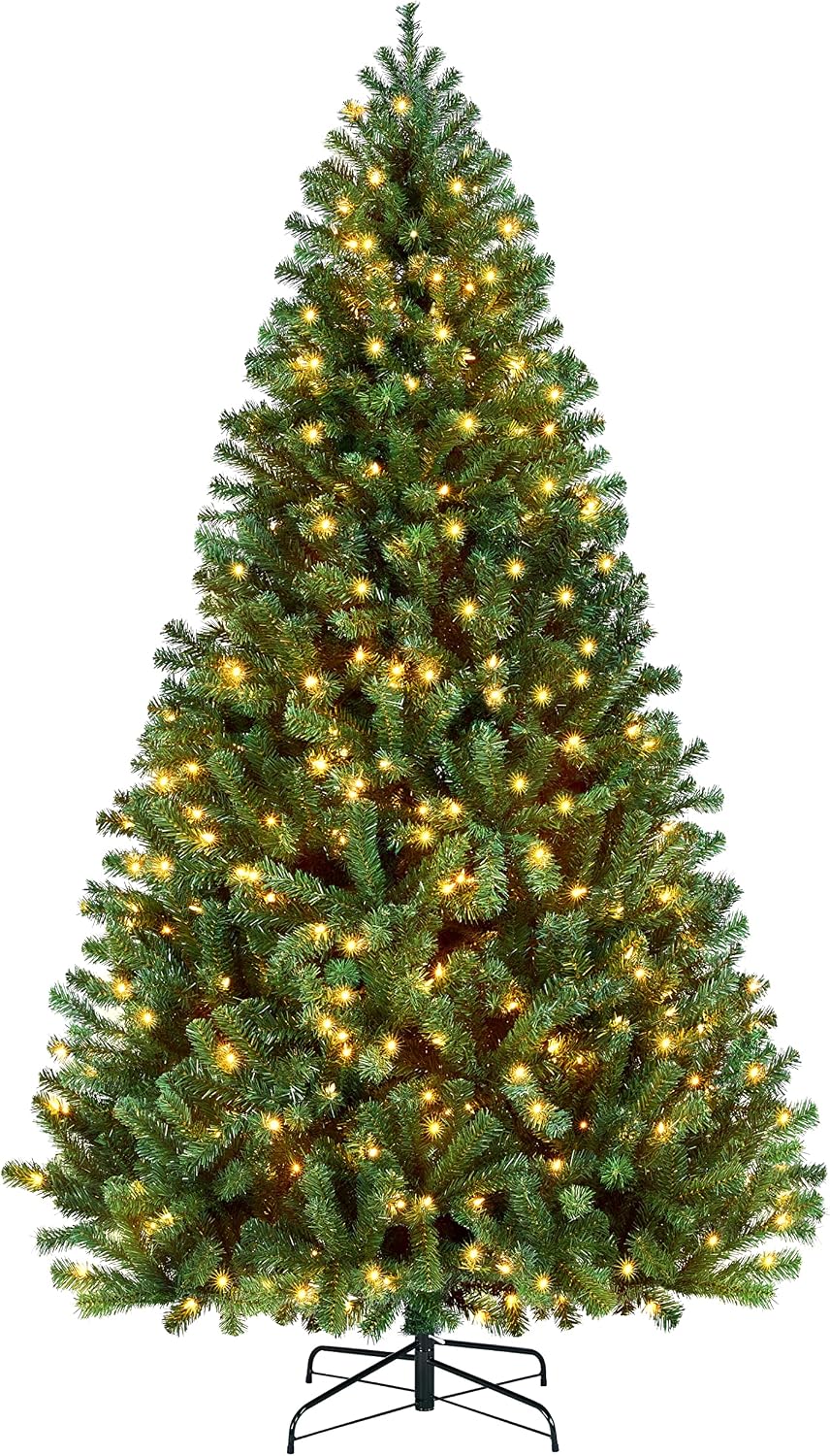 Yaheetech 7.5ft Pre-lit Christmas Tree with 550 Warm White Lights, Green