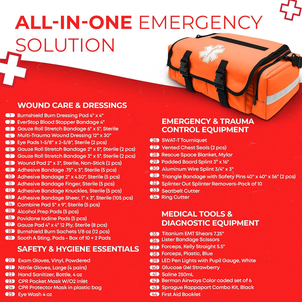 Fully Stocked EMT Trauma Bag – Tactical First Responder Medical Kit with Tour...