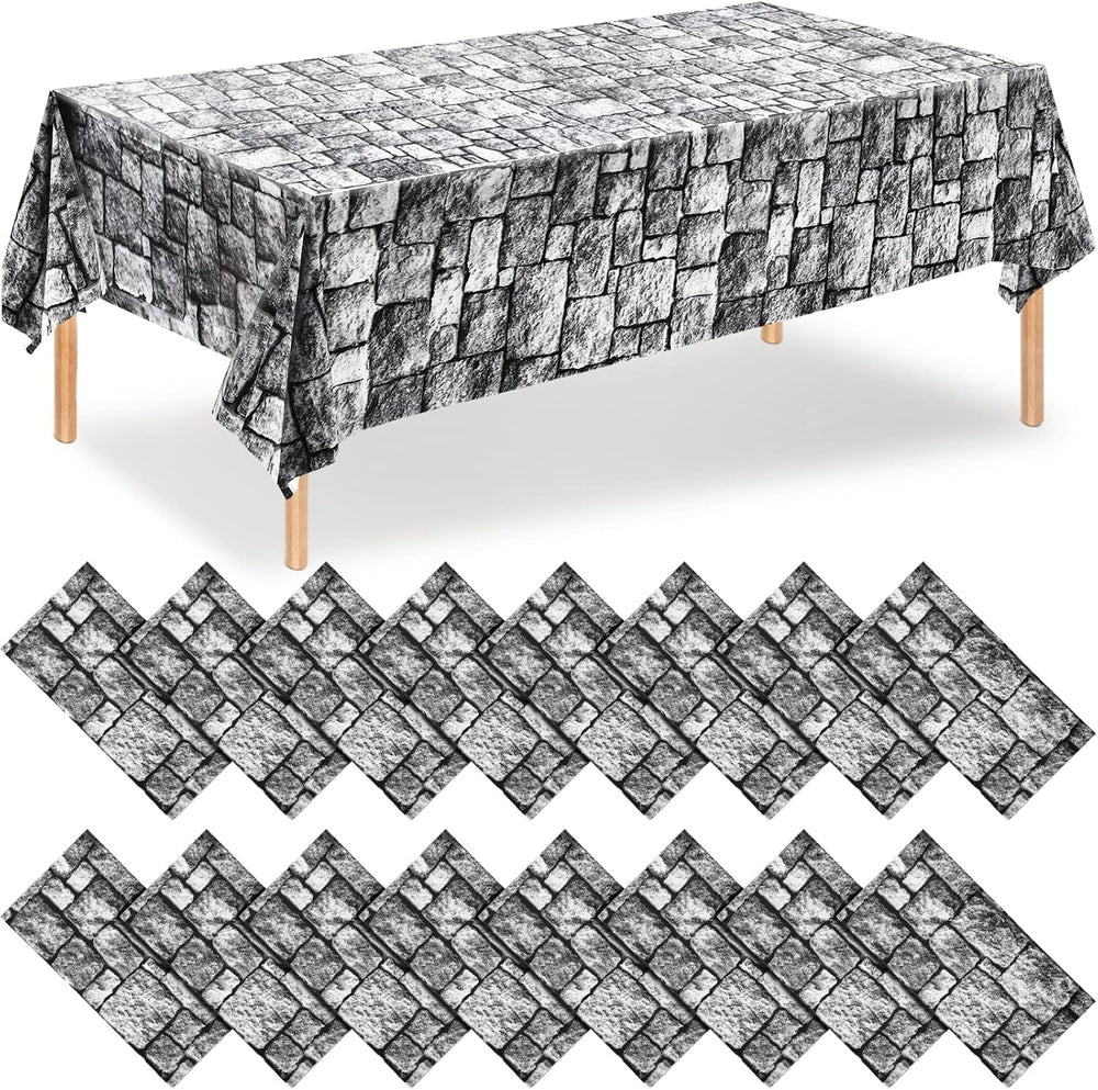 Irenare 16 Pack Stone Wall Tablecloths Plastic Rock Medieval