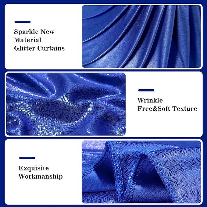10x10ft Thick Royal Blue Glitter Backdrop Curtain Panels for Parties, Wrinkle Free Sequin Sparking Photo Backdrop Drapes, 2 Panels 5x10ft Shimmer Back Drop Cloth for Wedding Birthday Photography