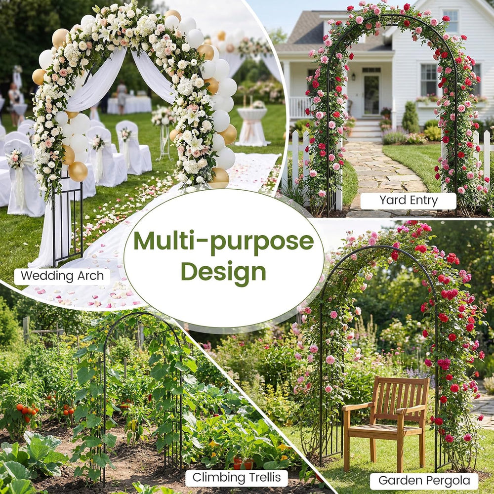 Giantex 86'' Metal Garden Arch, Outdoor Arbor Trellis with 8 Ground S...