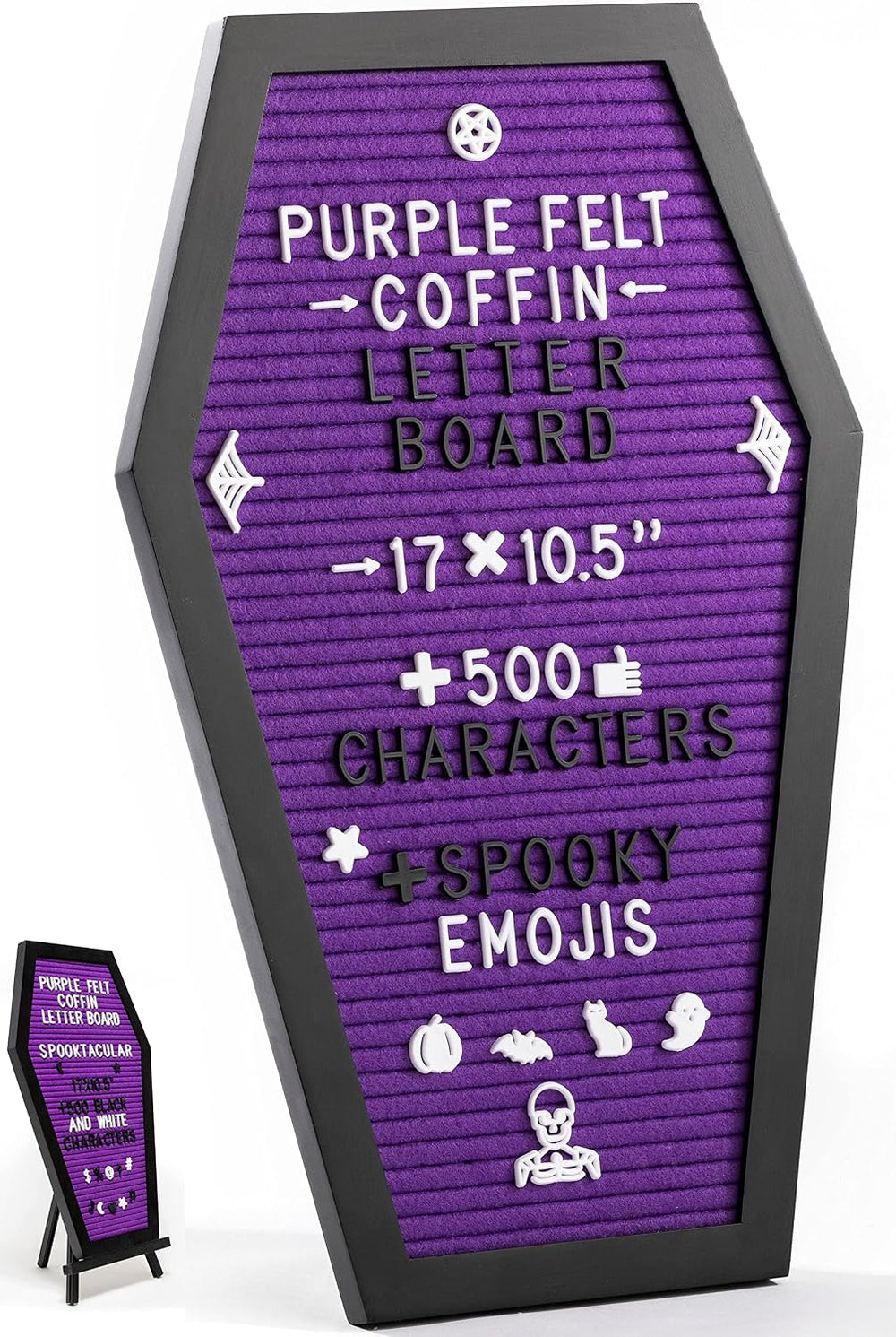 Nomnu Coffin Letter Board, Purple Goth Decor w/Bat Stickers, Spooky Emojis