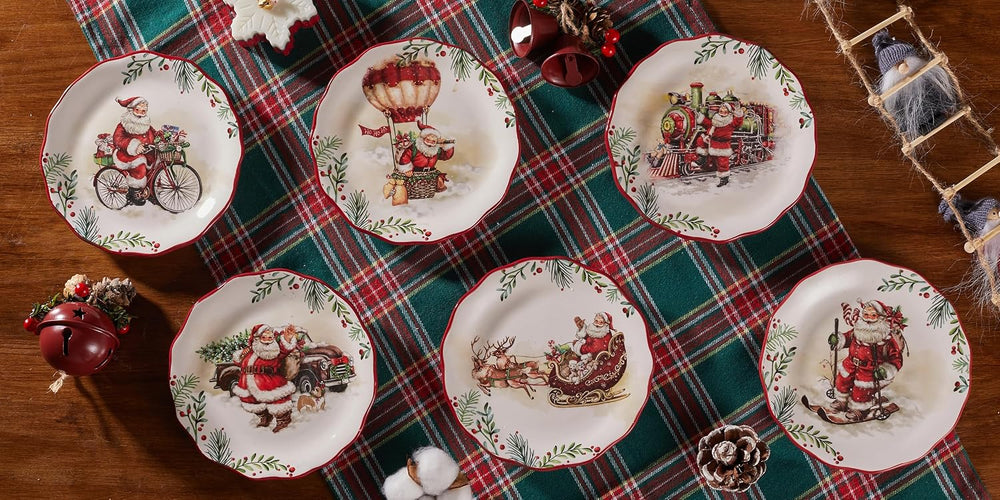 Bico Santa On The Way Scalloped Christmas Appetizer Plates Set of 6, 6 In