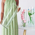 Extra Large Acrylic Cylinder Clear Vase for Floor, Tall Big Wide Mouth Plastic Unbreakable Hurricane Flower Vases of 3 for Home Decor (D 8" X H 19.7", D 6", D 4.8" + 2 Holder)