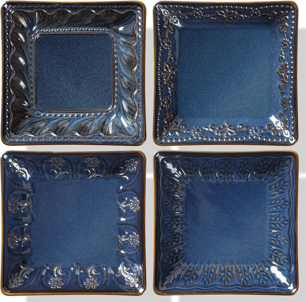 Ceramic Square Dessert Plates Set of 4, 6 Inch Embossed Appetizer Plates for ...